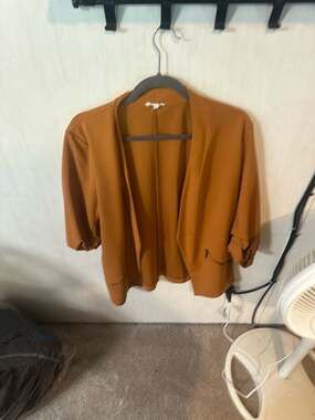 maurices Ruched Sleeve Open Front Must-Have Blazer in Burnt Orange